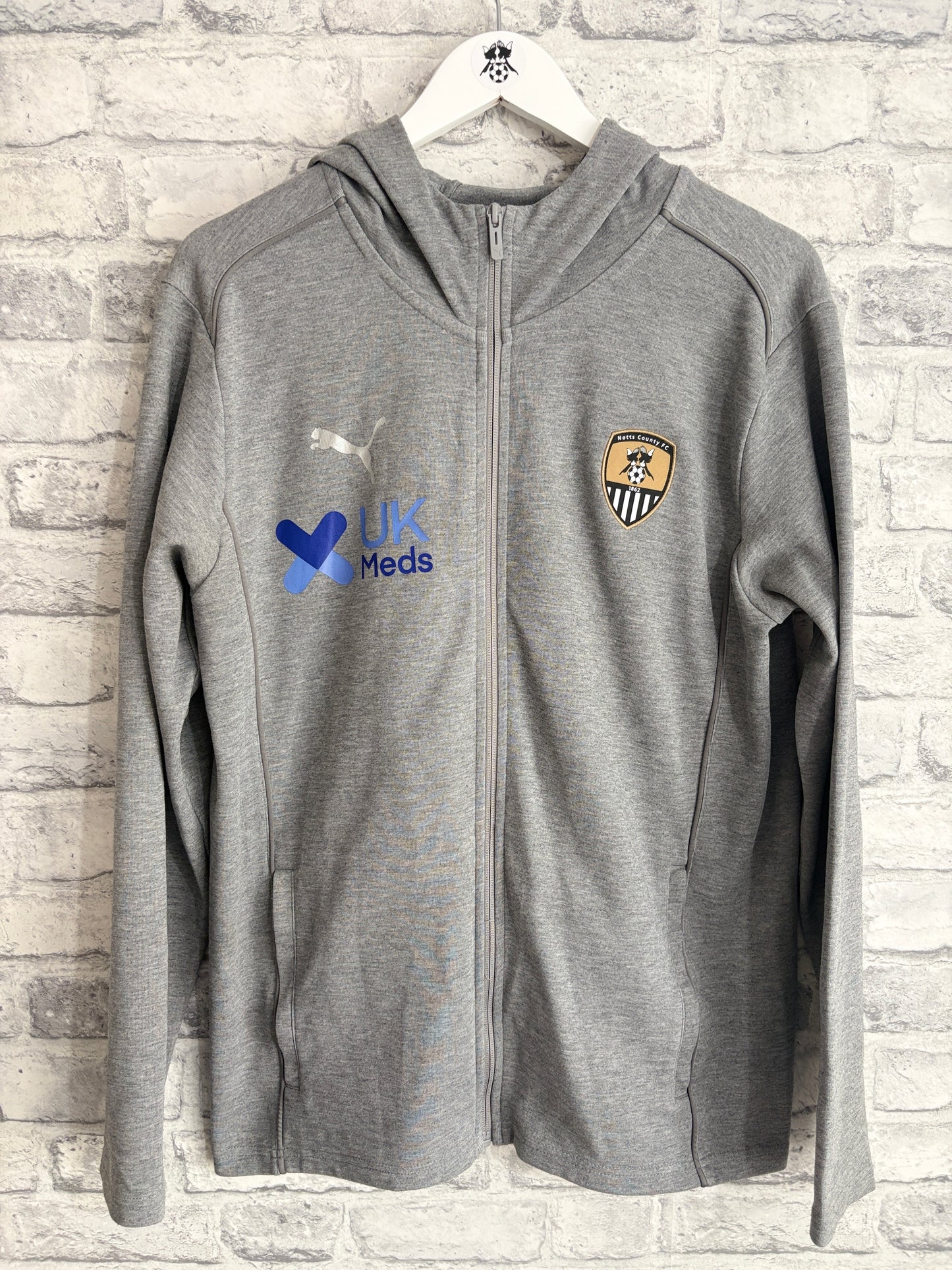 Notts County Puma Hoodie Sweatshirt Grey Medium